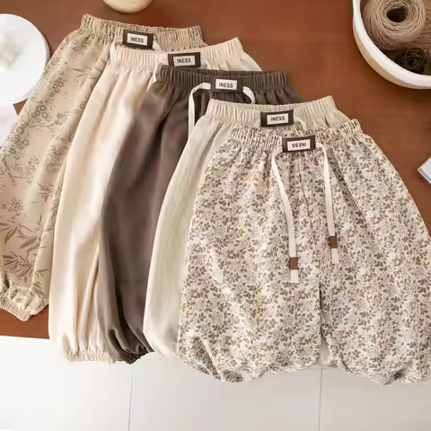 1-8yr Old Kids Clothes Floral Print Harem Pants Fashion Bear Casual Loose Children's Wear Trousers B