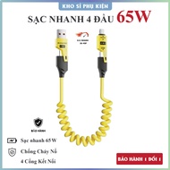 XO 65W 4-lead fast charging cable. 4in1 charging cable - Metal cable spring charging cable. Phone ch