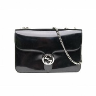 GUCCI Interlock風琴包中號28黑色牛皮銀扣肩背包