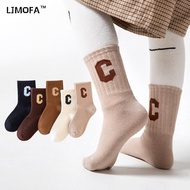 LJMOFA 5 Pairs 1-12 Yrs Old Kids Socks Autumn and Winter Medium Tube Cotton socks Sport Sweat Resist