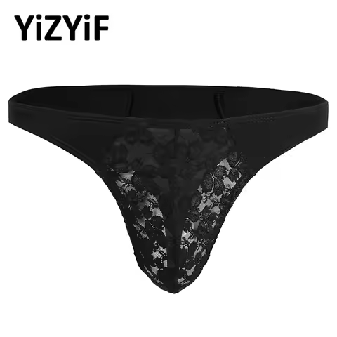 Mens Lingerie bikini underwear sissy panties swimsuit men Low Rise Lace Floral Bulge Pouch G-string 