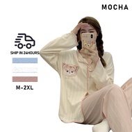 MOCHA Women 2 Pcs Set Pajamas Cute Pyjamas Long Sleeve Sleepwear Home Wear Baju Tidur 睡衣女 ST129ST130