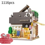 1116Pcs Cada LED City Japanese Style Summer Restaurant Coffee House Building Blocks Friends Light Sh