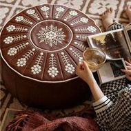 1pc Bohemian Vintage Style Soft Storage Ottoman Footstool, Round Floor Cushion With Storage Function