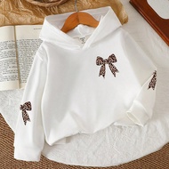 6-36 Months Unisex Infant/Toddler Casual White Leopard Print Bow Hoodie Sweatshirt, Suitable For Eve