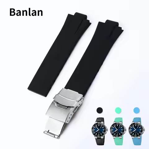 FKM Rubber Convex Watch Strap for Oris Aquis Waterproof WatchBands with Stainless Steel Folding Clas