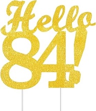 Hello 84 Cake Toppers Gold Glitter, Happy 84th Birthday Cake Decorations Cheers to 84 Years Party De