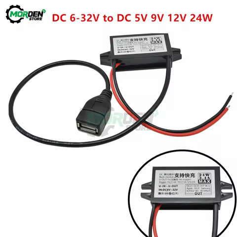 Waterproof DC/DC Converter DC 6-32V to 5V 9V 12V 24W Fast Charging Power Supply Module Support QC2.0