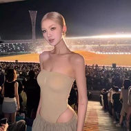 ชุดรัดรูปแขนกุดเอวกลางผ้าผสมคอตตอน SKIMS สำหรับผู้หญิง ฤดูร้อน 2025 ทรงตรง บาง