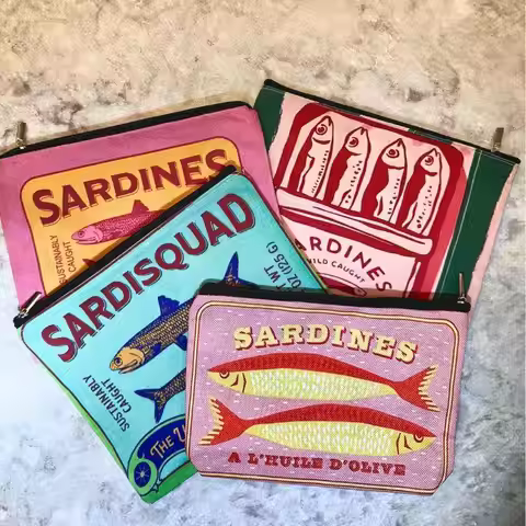 Sardine Partners Makeup Bag - Compact Travel Cosmetic Organizer With Sardine Can Design, Foldable & 