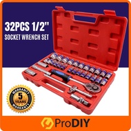 32pcs 1/2 Inch / 53pcs 1/4 Inch Ratchet Box Socket Set Box Set Spanner Set Wrench Spanar Set ( Label