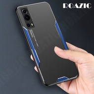 ROAZIC For Vivo Y72 5G Y52 5G Phone Case Metal Frosted Back Shell Soft TPU Frame Casing Ultra-thin Anti-fall Aluminum Cover