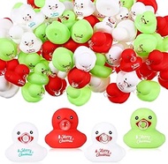 Junkin 100 Pcs Christmas Rubber Ducks 1.97 Inch Small Blow Bubbles Xmas Duck No Hole Waterproof Toy 