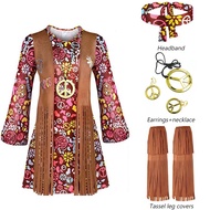 Women Hippie Dress 60s 70s Peace Love Costume Vintage Disco Hippie Dress Halloween Boho Costumes Nat