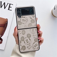 Ốp Điện Thoại Mickey Hoạt Hình Cho Samsung Galaxy Z Flip 1 2 3 Ốp Lưng Chống Sốc Da PU Sang Trọng Ch