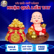 (Feng Shui)Fortune 1 jar of gold mixed with Maitreya holding a gold bar used to decorate cars, homes