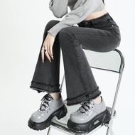 Quần Jeans Ống Loe American Hot Girl Spring Summer High Waist plus Size Slim Fit Hem Crop Flared Jea