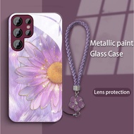 Samsung S25Ultra Case S23Ultra S24Ultra Soft frame&Glass Hard back Phone Casing With Hand Strap For 