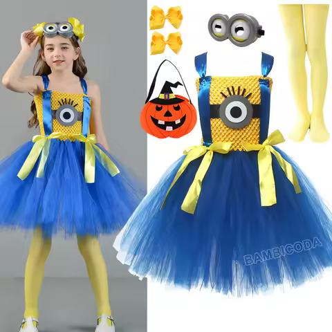 Little people Yellow Cosplay Costume Cosplay Puffy Skirt Halloween Party Stage Performance Short Ski