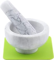 Pastlla 3.5" Mortar and Pestle Set,Polished Natural Marble Grinder Spice Herb Grinder Crusher for Herbs Spices,with Base Silicone Pad(White Gray)