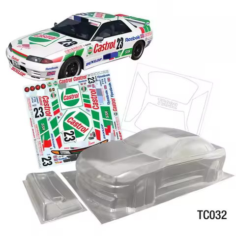 TC032 1/10 Nisan Skyline R32 Drift Body Car shell 190mm W/Rear Wing + Decal sticker for RC Chassis T