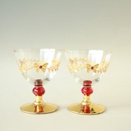 Shot Glasses Sake, Liqueur, Gold Ruby Red, Hand-painted, set of 2