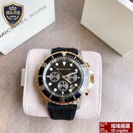 瑤瑤優選-Michael Kors 男錶 MK手錶 三眼計時水鬼系列男士手錶 MK-8366黑膠帶男表 直徑44mm