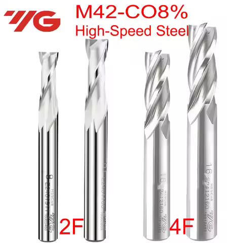 1PCS YG-1 M42 HSS-Co Flat End Mill Round Shank 2 /4 Flute Spiral Milling Cutter CNC Router Bit Tools