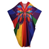 XITAO Batwing Sleeve Pullover Loose Dress Print V-neck Contrast Color Vintage Temperament Summer Wom