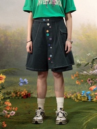 UNVESNO繁星多紐扣風琴袋闊腿裙褲男設計感寬松夏季短褲 TR-3138