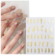 [Nispecial] Irregular Block Pattern Mirror Glossy Nail Sticker Magic Horaphic 3D Gold Silver Decals Tips Manicure Decorations [SG]