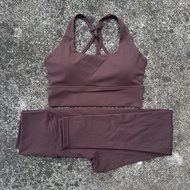 สีทึบผู้หญิงยิมโยคะชุดสายคล้องไหล่ข้ามกลับ Push Up Sport Bra เอวสูงโยคะกางเกงขายาว 2 pc Sportwear ออ