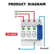 AC SPD Lightning Arrester Din rail 1P+NPE 3P+NPE 50KA T1 T2 385V 275V 255V House Surge Protector Pro