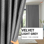 Europe Velvet - Langsir 80% Blackout 3D Amboss Corak Warna Light Grey Hook / Ring Tingkap, Sliding
