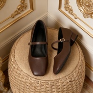 TEMU Dark -toe Block Heel Flat Shoes. The Deep Brown Inherently Exudes A Rich Vintage Vibe, Texture 