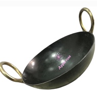 Indian style Iron Kadai wok for deep frying/ heavy weight pure iron cast kadai fry pan with handle