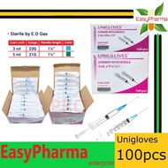 Unigloves Disposable Luer Lock Syringe with Needle (100pcs) (3ml 23G 1¼") (5ml 21G 1½")