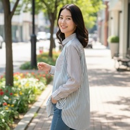 9m3-S121-S123 Blue/Pink/Black Striped Shirt