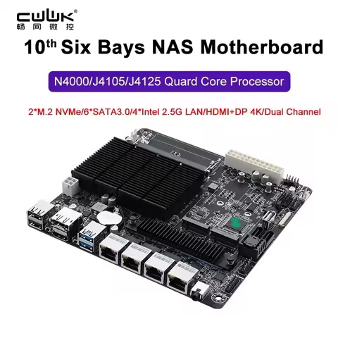 Mini ITX NAS Board J4125 6 Bay 4*Intel i226-V 2.5G 2*M.2 NVMe ASM1064 6 SATA3.0 2*DDR4 HDMI DP 17x17