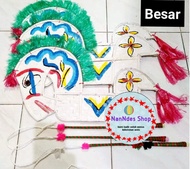 Mainan Anak Kuda Lumping Kayu Besar Tanggung + Cambuk Kuda Spons - Tali Kaki aksesoris Mainan Jarana