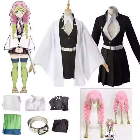 Anime Kanroji Mitsuri Cosplay Costume Kimono Haori Dress Wig Clothes Halloween Costume for Adult