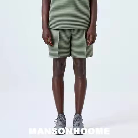 Miyake Pleated Homme Plisse Men Designer Striped Curved Five Quarter Shorts
