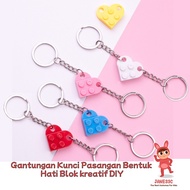 GANTUNGAN Diy creative Lego Blocks Heart Shape Couple Keychain