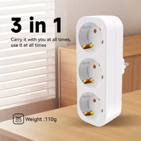 Double Schuko Adapter Socket Without Cable, 3680W Max 250V/16A Space-saving Multiple Socket, Triple