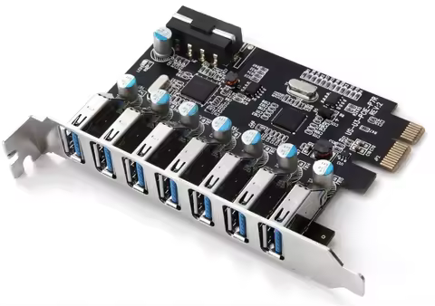 PCIE to 7 PORTs Usb3.0 Card External 5GBPS Expansion Adapter Card Hub 4PIN Power Supply NEC720201+VL