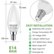 E14 Led Candle Lighting & Fans, 40W Incandescent Bulb Equivalent, 5W, 400lm, 3000K Warm White, C37 S