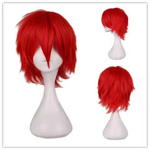 Men Short Dark Red Wig Anime Gaara Cosplay Wig Heat Resistant Synthetic Wigs