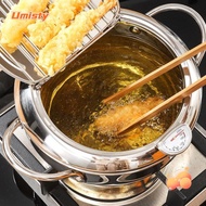 UMISTY Deep Fryer Pot, with Lid Stainless Steel Tempura Fryer Pan, Thickened Japanese Oil Saving The