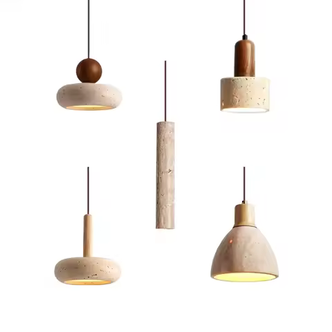 LUMA Cave Stone Pendant Light LED Yellow Travertine Hanging Lamp for Kitchen Island Restaurant Bedro