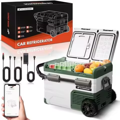 Portable car fridge cooler for truck, camping, RV roadtrips: 39QT/36.7L, 12V/24V DC 110/240V AC, -4F